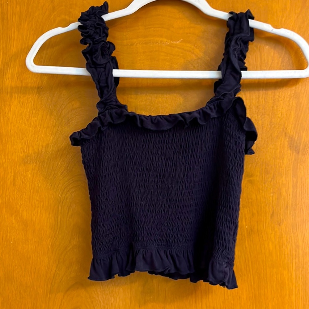 Navy blue cropped ruffled top